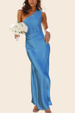 Slim One Shoulder Split Sexy Satin Dress Women