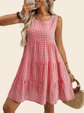 Women's Loose Casual Flowing Sleeveless Plaid Dress