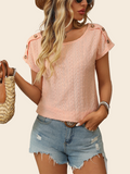 Women's Solid Color Crew Neck Button Short Sleeve T-Shirt Top