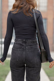 Black Crisscross Boat Neck Long Sleeve Slim Top