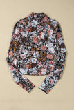 Brown Floral Long Sleeve High Neck Sheath Mesh Blouse