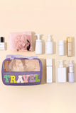 Purple TRAVEL Chenille Letter Clear PVC Makeup Bag