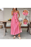 Boho Halter Neck Slit Geometric Print Dress