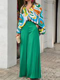 Casual Bat Sleeve Contrasting Color Printing Fashion Suit