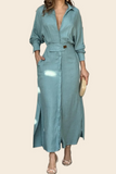 Elegant Solid Color Strap Waist Dress Long Dress