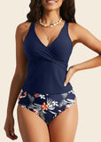 Two-piece Swimsuit Women's Tummy Tuck Top with Sexy Bikini Bottoms