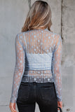 Ashleigh Blue Sheer Floral Lace Long Sleeve Slim Fit Top