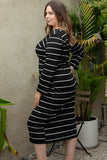 Black Plus Size Striped Loose Long Shift Dress