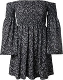 Women's Dress Summer Floral Long Sleeve Off Shoulder Casual Mini Dresses