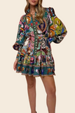 Vintage Elegant Collar Print Strap-on Dress Short