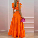 Sexy Daily Casual Solid Color Splicing Suspender Skirt Set