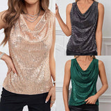 Sexy V-Neck Tubular Sequins Loose Pullover Women's Vest