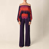 Elegant and Loose Bat Sleeve Print Fashion Set