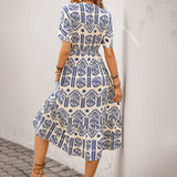 Women's Vacation V-neck Short-sleeved Ethnic Print Dress