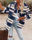Women Oversize Loose Plaid Jacket with Pocket