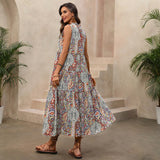 Vintage Fringed Sleeveless Print Dress