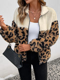 Casual Retro Lapel Leopard Print Wool Coat for Women