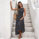 Long Dress Sleeveless Waist Strap Halter Polka Dot Dress