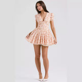 Women's Floral Bubble Sleeve Dress Summer A-line Dress
