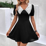 Short Dress Doll Collar Bubble Sleeve Dress