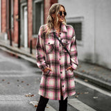 Women's Long Sleeve Button Down Jackets Plaid Flannel Shirts Tops Casual Lapel V Neck Oversized Shackets Blouses Top