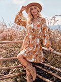 Women's Floral Print Chiffon A-Line Dress Long Sleeves