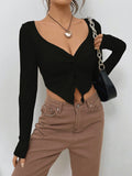 Women's Slim-fitting V-neck Knitted Sweater Long-sleeved Top
