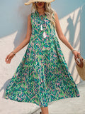 Sleeveless V-neck Fringed Print Dress for Women