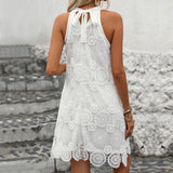 Woman's Sweet Sleeveless Neck White Dress