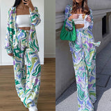 Fashion Loose Printed Wide Leg Pants Casual Suit