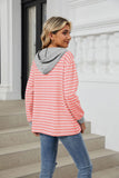 Womens Striped Hoodies Jumper Drawstring Tops