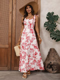 Suspender Floral Print A-shaped Dress