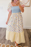 Women Square Neck Dress High Waist Long Dress