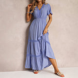 Women's Short-sleeved V-neck Solid Color Dress