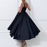 Elegant Slim-fitting Square-neck Splicing A-word Dress