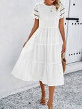 Solid Color Short-sleeved Cut-out Dress for Women