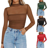 Women's Long-sleeved T-shirt Sexy Y2K Mesh Top