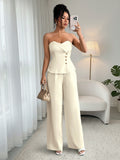 Sexy Tube Top Wide Leg Pants Solid Color Fashion Suit