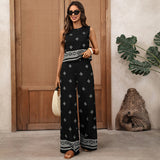 Vintage Two-piece Geometric Printing Set for Women