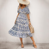 Women's Vacation V-neck Short-sleeved Ethnic Print Dress