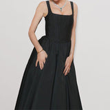 Elegant Slim-fitting Square-neck Splicing A-word Dress
