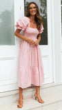 Ladies Plaid Bubble Sleeve Dress