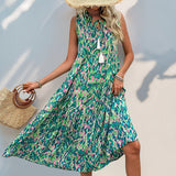 Sleeveless V-neck Fringed Print Dress for Women