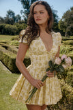 Women's Floral Bubble Sleeve Dress Summer A-line Dress