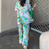 Fashion Loose Printed Wide Leg Pants Casual Suit