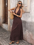 Vintage Neck Slim Fit Deep V-neck Suspender Polka Dot Dress