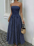 Retro Long Dress Sleeveless Tube Top Polka Dot Dress