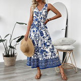 Long Dress V-neck Sleeveless Print Dress