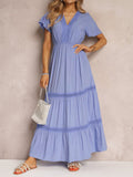 Women's Short-sleeved V-neck Solid Color Dress