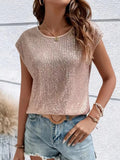 Casual Fashion Party Crew Neck Sleeveless Top Women's Sequins T-Shirt